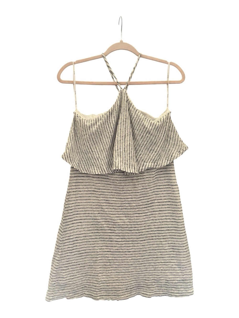 Splendid Women’s Cream and Grey Striped Ruffle Dress Size Small (S)